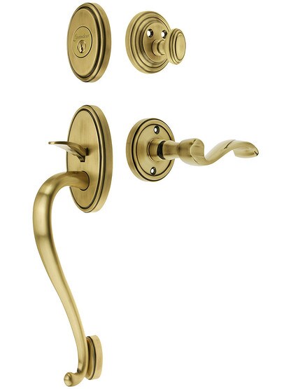Georgetown Entry Lock Set in Antique Brass Finish with Left-Handed Portofino Lever and